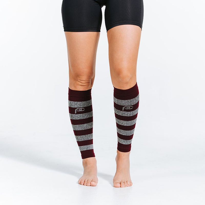 Load image into Gallery viewer, Pro Compression - Calf Sleeves, Maroon and Heather Stripes