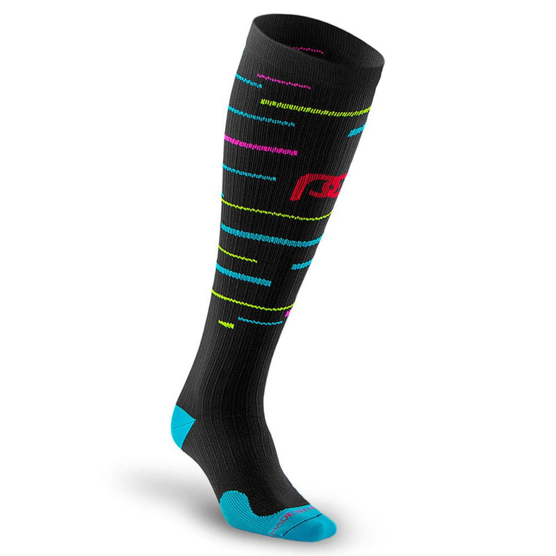 Load image into Gallery viewer, Pro Compression - Marathon, Black with Neon Stripes - Crew Sock
