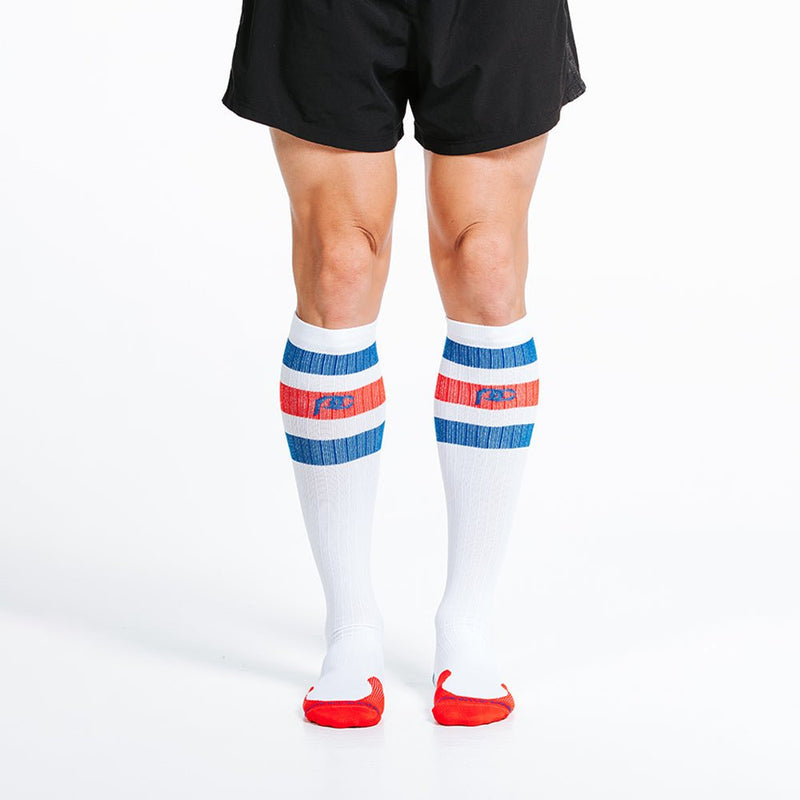 Load image into Gallery viewer, Pro Compression - Marathon, White, Red and Blue Stripe