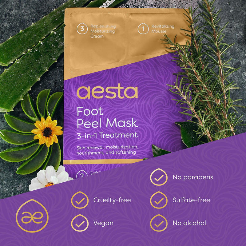 Load image into Gallery viewer, Reathlete - Aesta 3-in-1 Foot Peel Mask, Full-Cycle Foot Care: Revitalizing Mousse + Feet Peeling Mask + Moisturizing Cream | All-Natural Foot Peel Mask for Dry Cracked Feet | Baby Feet Foot Peel Treatment Set