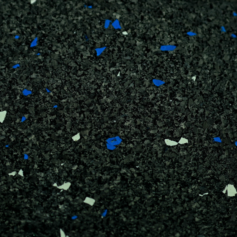 Load image into Gallery viewer, Black rubber gym flooring with blue and white specks