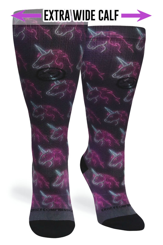 Crazy Compression - Black Neon Unicorns - (Standard & Extra Wide)