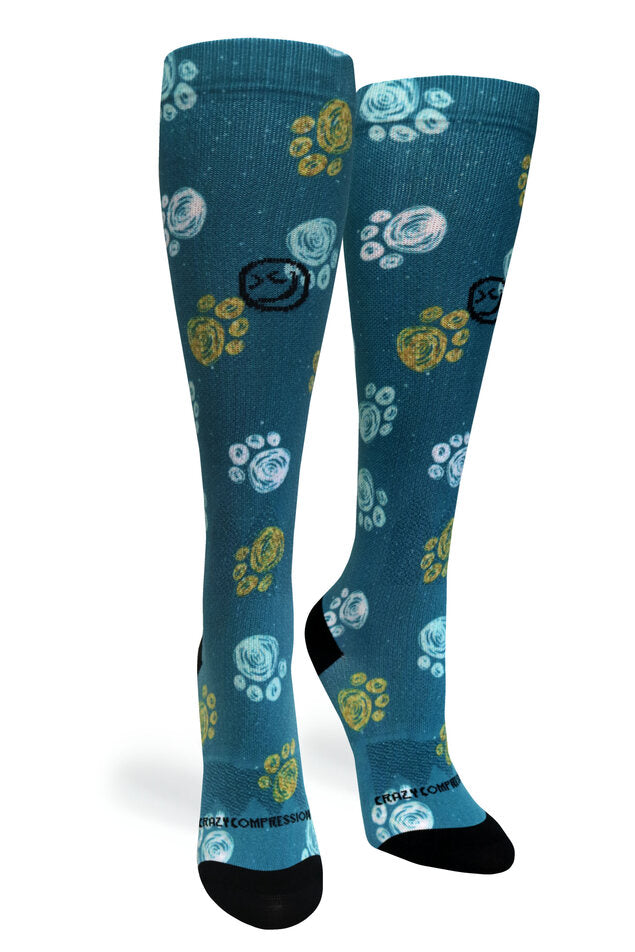 Load image into Gallery viewer, Crazy Compression - Best Frens Paw Prints Dk Teal - (Standard & Extra Wide)
