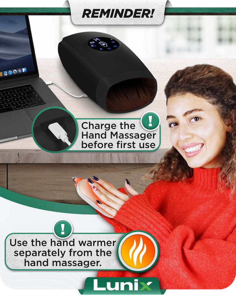 Load image into Gallery viewer, Lunix - LX7 LCD Touchscreen Hand Massager, Heated Air Compression, Charcoal Black