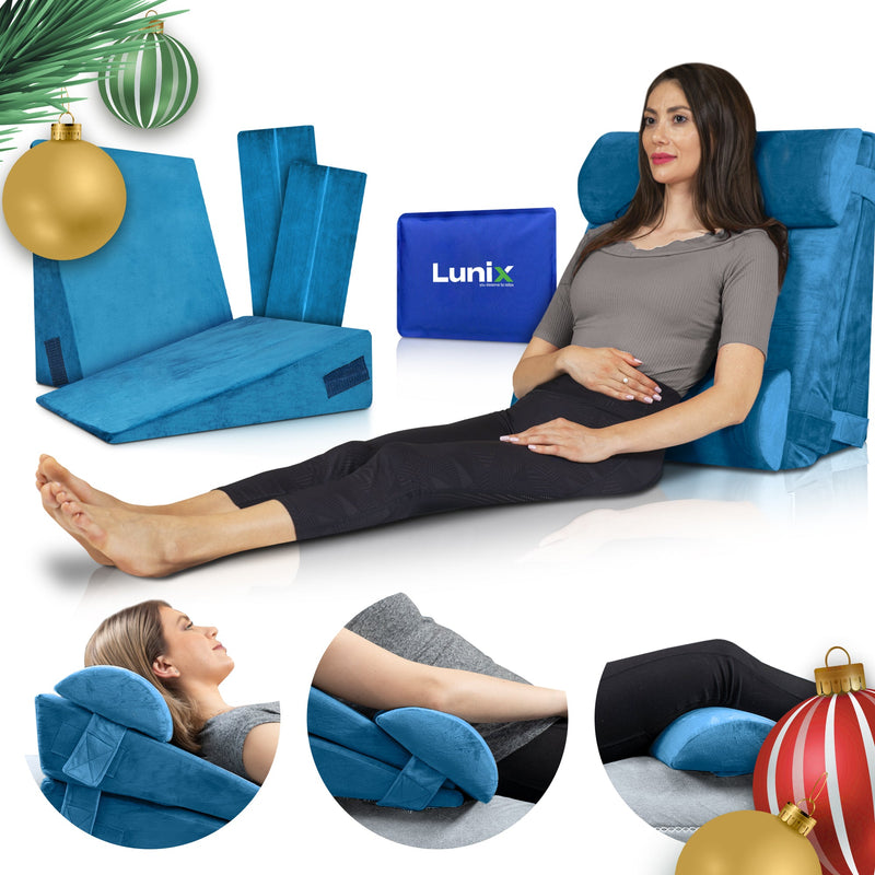 Load image into Gallery viewer, Lunix - LX8 2-LAYER ORTHOPEDIC WEDGE PILLOW SET, WITH HOT COLD PACK BLUE
