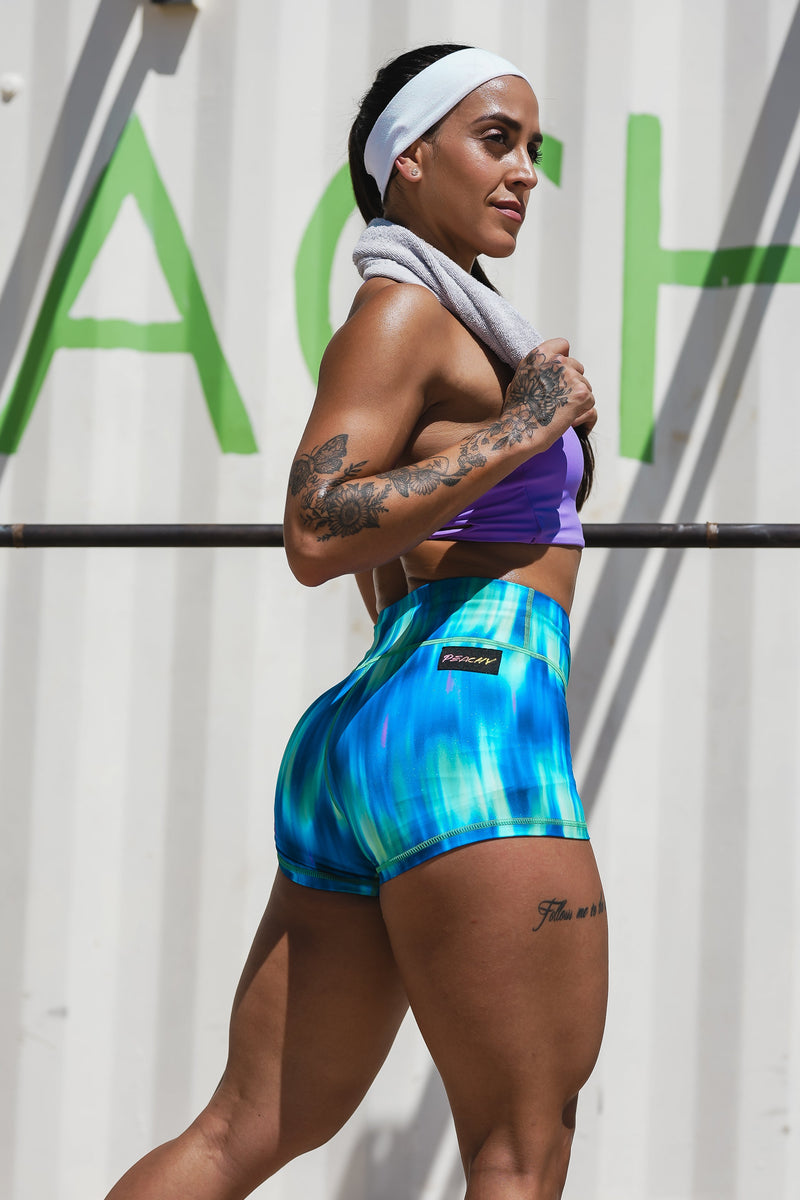 Load image into Gallery viewer, Peachy Athletic - Northern Lights Squat-Proof Gym Shorts