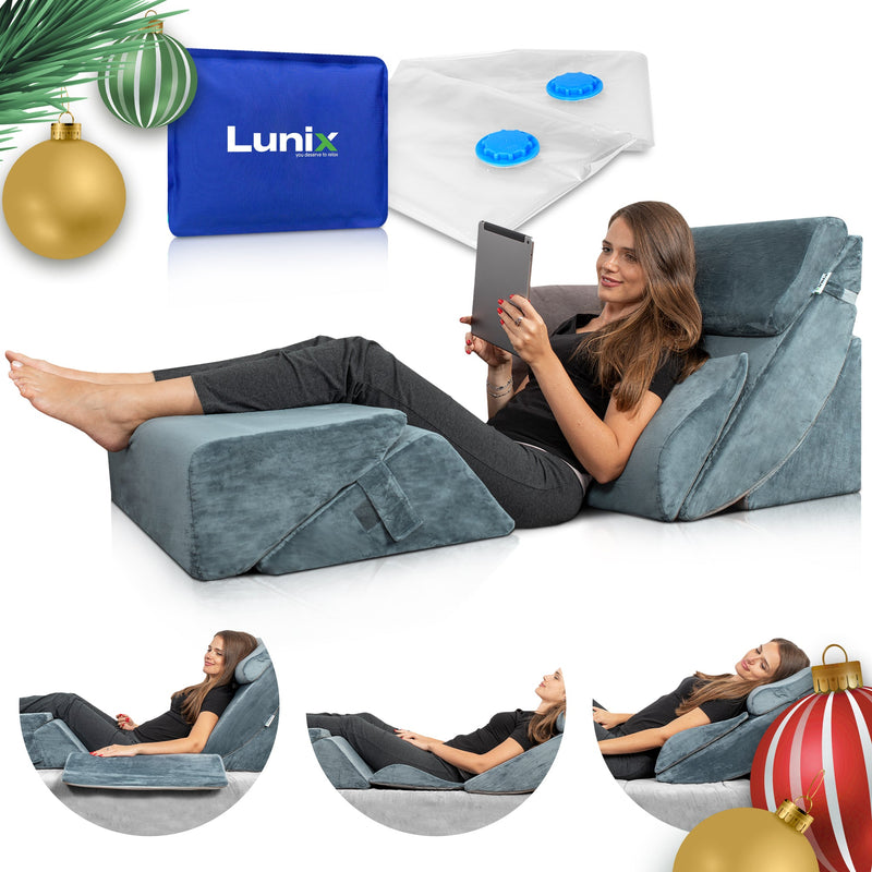 Load image into Gallery viewer, Lunix - LX13 6pcs Orthopedic Bed Wedge Pillow System, with Hot Cold Pack Navy
