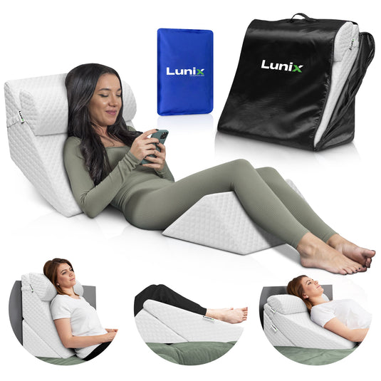 Lunix - LX6 3pcs Orthopedic Bed Wedge Pillow System, with Hot Cold Pack White
