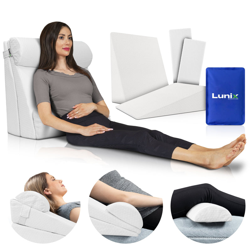 Load image into Gallery viewer, Lunix - LX8 2-LAYER ORTHOPEDIC WEDGE PILLOW SET, WITH HOT COLD PACK WHITE