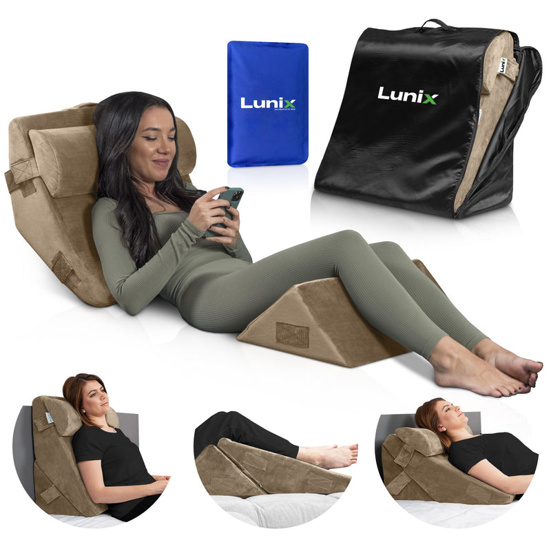 Load image into Gallery viewer, Lunix - LX6 3pcs Orthopedic Bed Wedge Pillow System, with Hot Cold Pack Brown