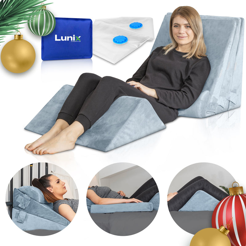Load image into Gallery viewer, Lunix - LX11 5pcs Orthopedic Bed Wedge Pillow System, with Hot Cold Pack Gray