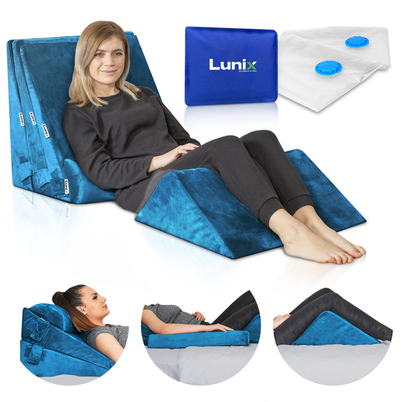 Load image into Gallery viewer, Lunix - LX11 5pcs Orthopedic Bed Wedge Pillow System, with Hot Cold Pack Blue