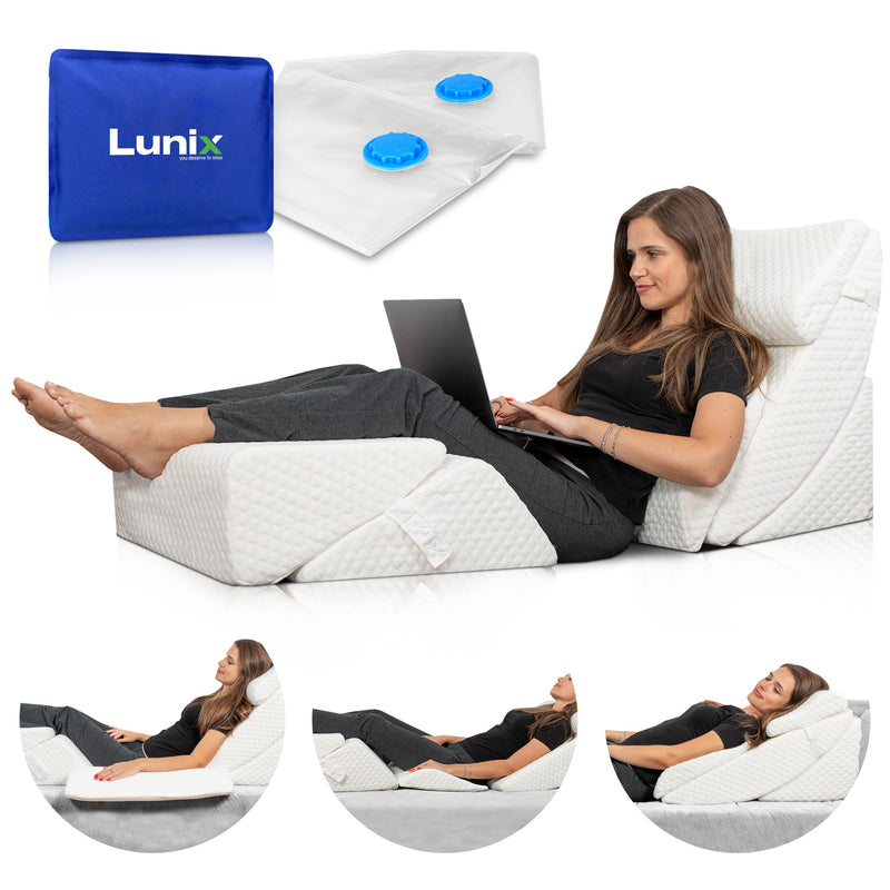 Load image into Gallery viewer, Lunix - LX13 6pcs Orthopedic Bed Wedge Pillow System, with Hot Cold Pack White