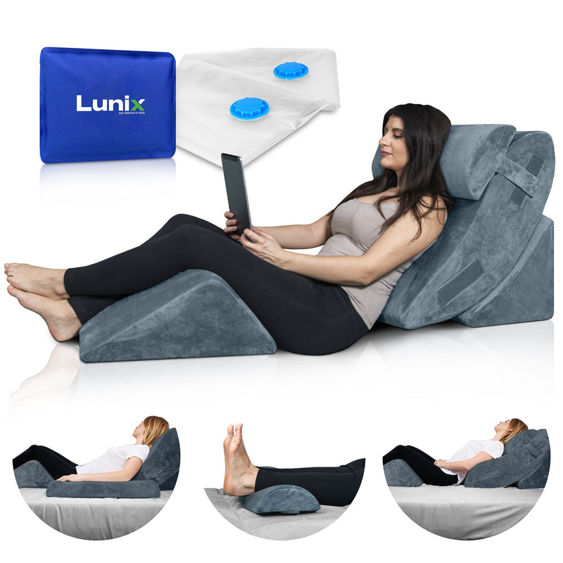 Load image into Gallery viewer, Lunix - LX5 4-Piece Support for Shoulder & Upper Body Rest, Orthopedic Bed Wedge Pillow Set, Stone Navy