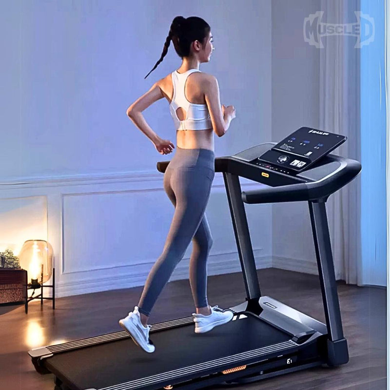 Load image into Gallery viewer, Muscle D Fitness - Light Commercial Folding Treadmill - LED Display - Heart Rate Monitor - Safety Clip