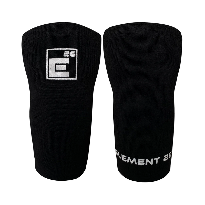 Load image into Gallery viewer, A pair of black Element 26 knee sleeves with the brand's logo and the text '3mm' on the front.