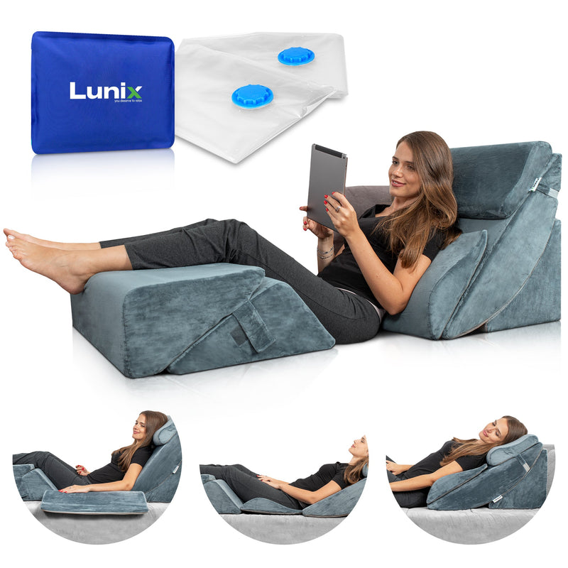 Load image into Gallery viewer, Lunix - LX13 6pcs Orthopedic Bed Wedge Pillow System, with Hot Cold Pack Navy