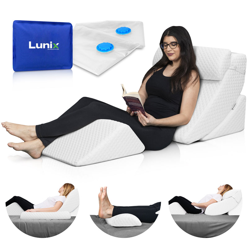 Load image into Gallery viewer, Lunix - LX5 4pcs Orthopedic Bed Wedge Pillow System, with Hot Cold Pack White
