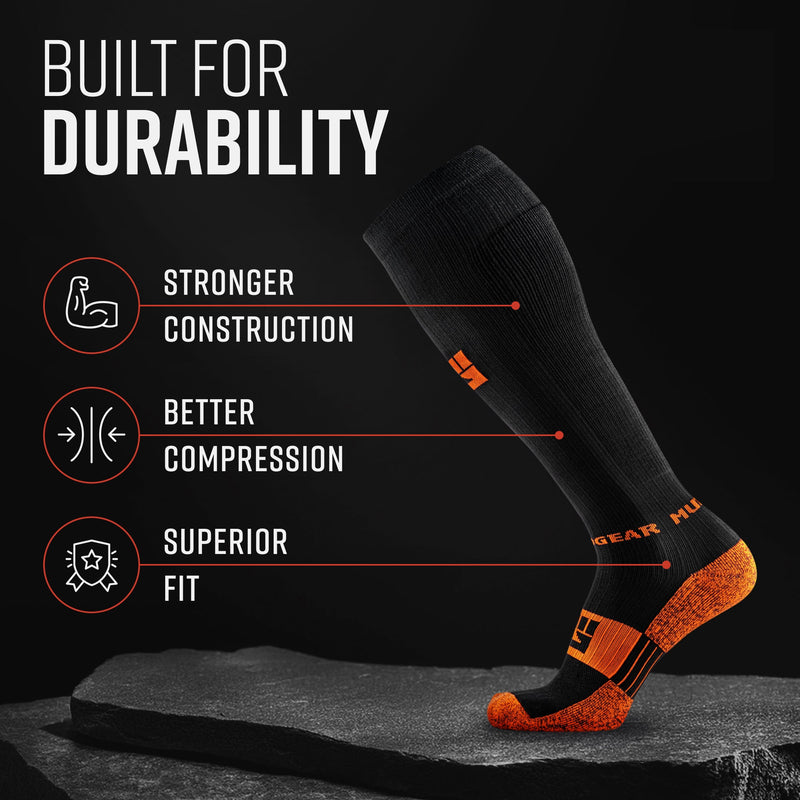 Load image into Gallery viewer, MudGear - Tall Compression Socks (Black/Orange)