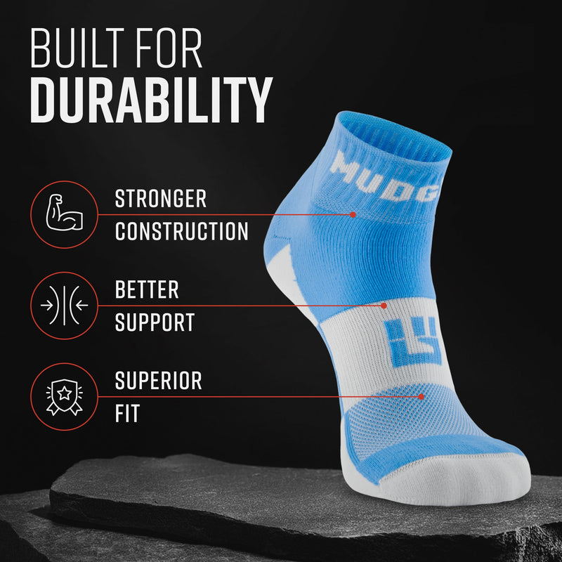 Load image into Gallery viewer, MudGear - Quarter Crew Trail Socks (Neon Blue, 2-Pair Pack)