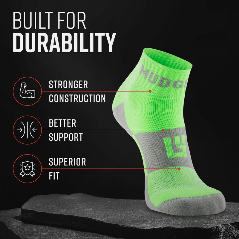 Load image into Gallery viewer, MudGear - Quarter Crew Trail Socks (Neon Green, 2-Pair Pack)