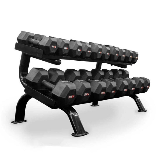 SMAI - Rubber Hex Dumbbell Set 5lb-50lb (Pairs) with Storage Rack