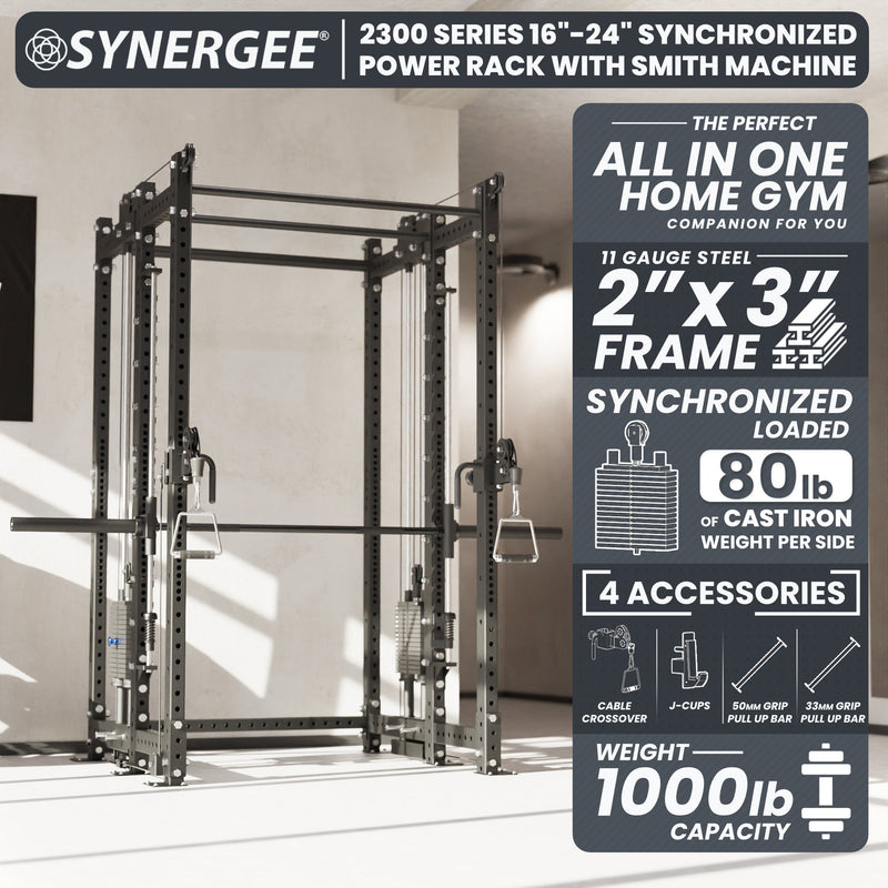 Load image into Gallery viewer, Synergee - 2300 Series Power Cage with Synchronized Loaded Cable Cross Overs and Smith Machine