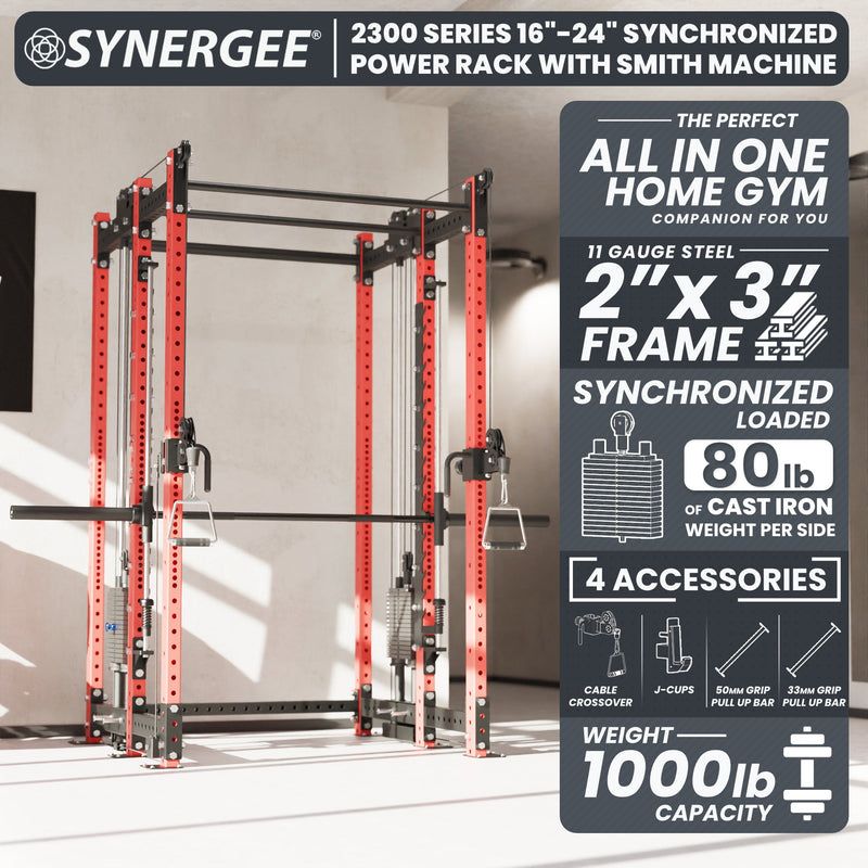 Load image into Gallery viewer, Synergee - 2300 Series Power Cage with Synchronized Loaded Cable Cross Overs and Smith Machine
