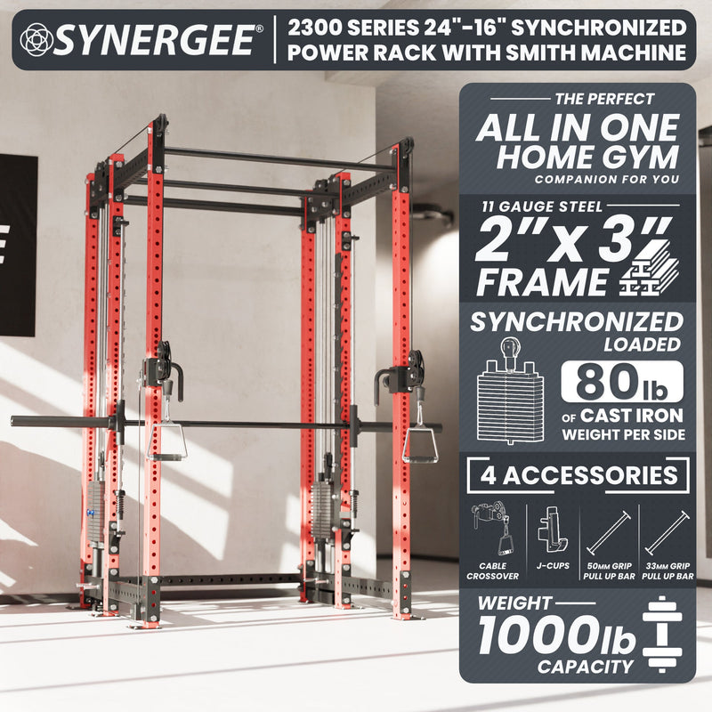 Load image into Gallery viewer, Synergee - 2300 Series Power Cage with Synchronized Loaded Cable Cross Overs and Smith Machine