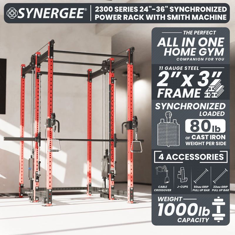 Load image into Gallery viewer, Synergee - 2300 Series Power Cage with Synchronized Loaded Cable Cross Overs and Smith Machine