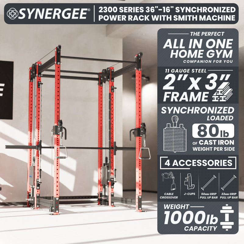 Load image into Gallery viewer, Synergee - 2300 Series Power Cage with Synchronized Loaded Cable Cross Overs and Smith Machine