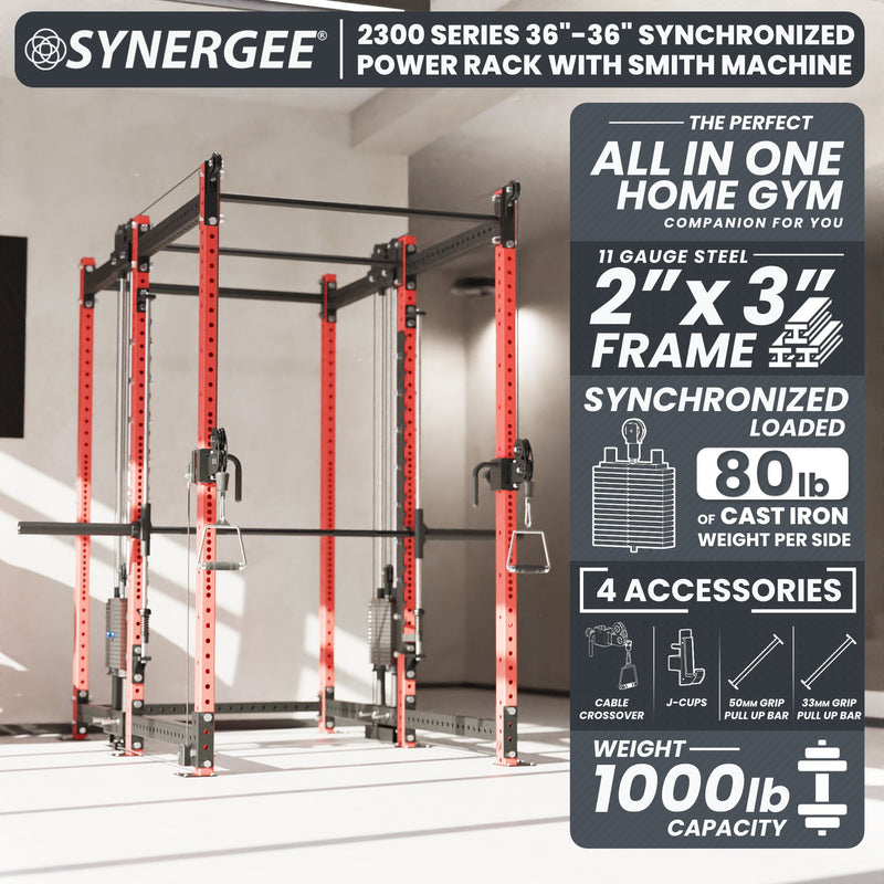 Load image into Gallery viewer, Synergee - 2300 Series Power Cage with Synchronized Loaded Cable Cross Overs and Smith Machine