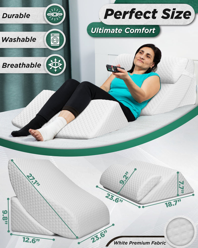 Load image into Gallery viewer, Lunix - LX5 4pcs Orthopedic Bed Wedge Pillow System, with Hot Cold Pack White
