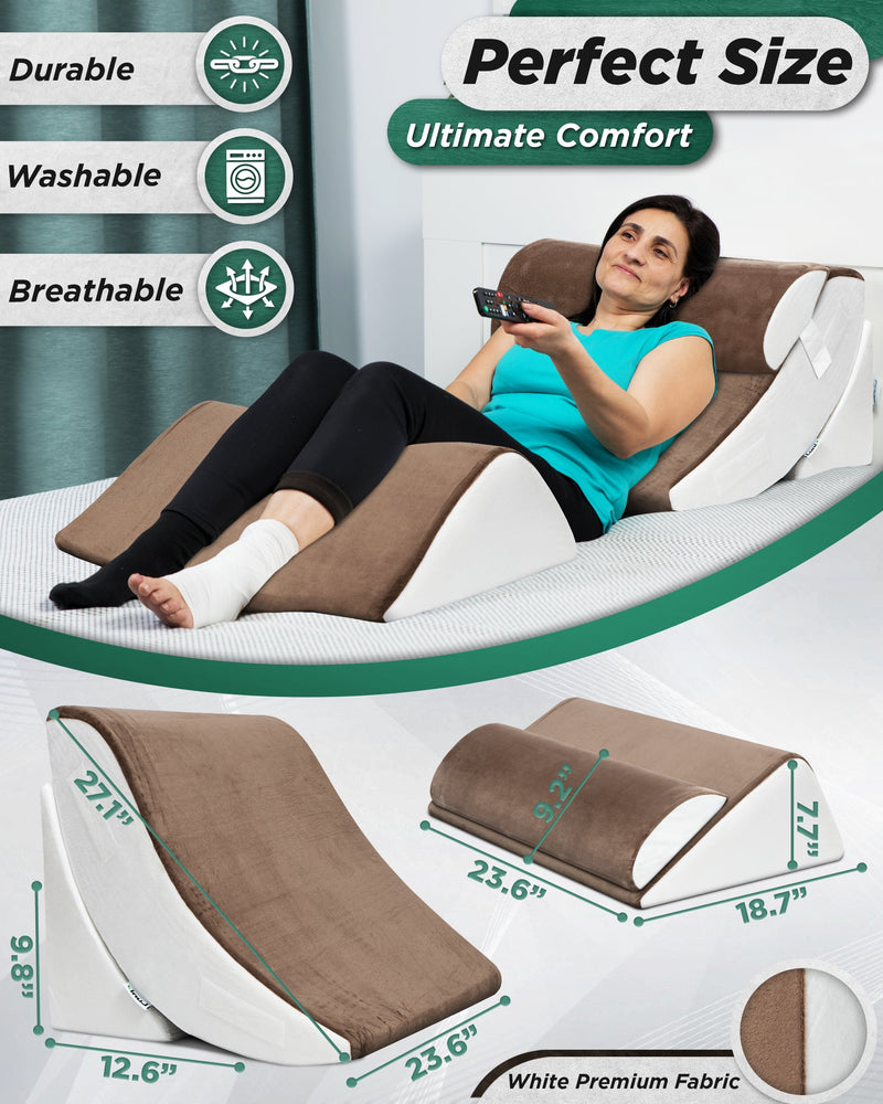 Load image into Gallery viewer, Lunix - LX5 4pcs Orthopedic Bed Wedge Pillow System, with Hot Cold Pack Brown/White