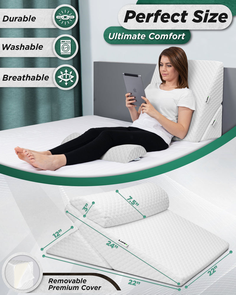 Load image into Gallery viewer, Lunix - LX6 3pcs Orthopedic Bed Wedge Pillow System, with Hot Cold Pack White
