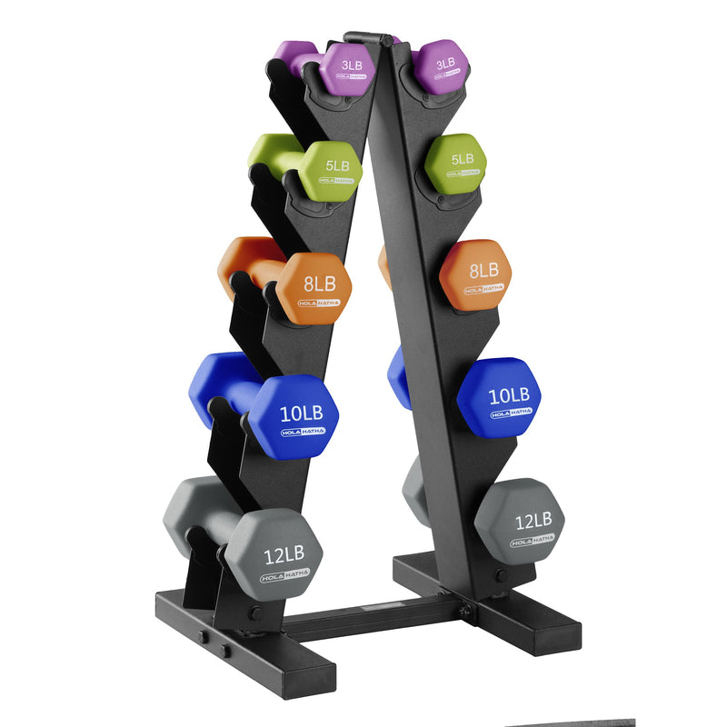 Load image into Gallery viewer, HolaHatha Dumbbell Hand Weights Set & Rack for Home Workout, 76 Lbs, Multicolor