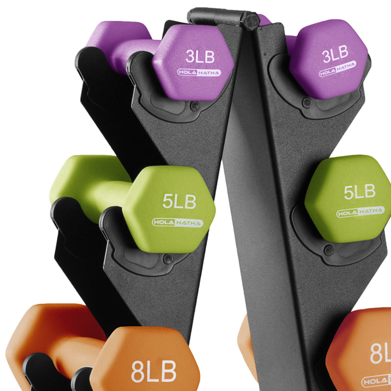Load image into Gallery viewer, HolaHatha Dumbbell Hand Weights Set & Rack for Home Workout, 76 Lbs, Multicolor