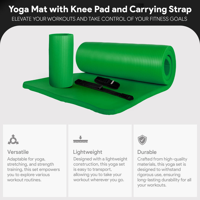 Load image into Gallery viewer, BalanceFrom Fitness - 1" Extra Thick Yoga Mat w/Knee Pad and Carrying Strap, Green