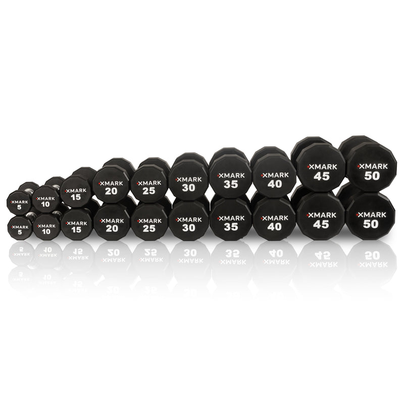 Load image into Gallery viewer, XMARK - 12-Sided Commercial Urethane Dumbbells (5-50 lb and 5-75 lb Sets)