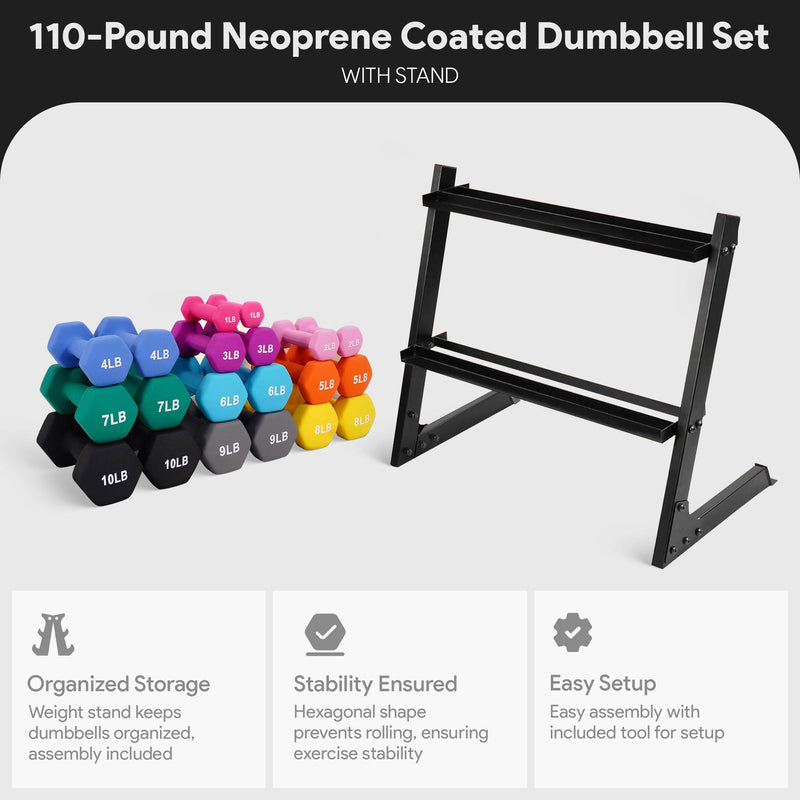 Load image into Gallery viewer, BalanceFrom Fitness - 110 Pound Neoprene Coated Dumbbell Set w/ Stand, Multicolor