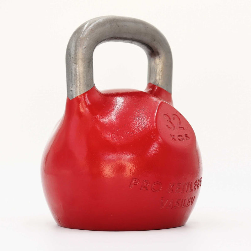 Load image into Gallery viewer, Red kettlebell with a silver handle on a white background