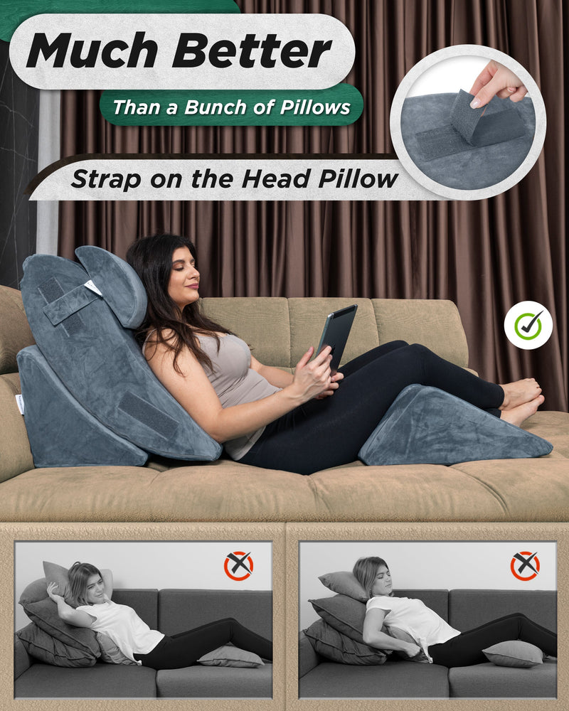 Load image into Gallery viewer, Lunix - LX5 4-Piece Support for Shoulder & Upper Body Rest, Orthopedic Bed Wedge Pillow Set, Stone Navy
