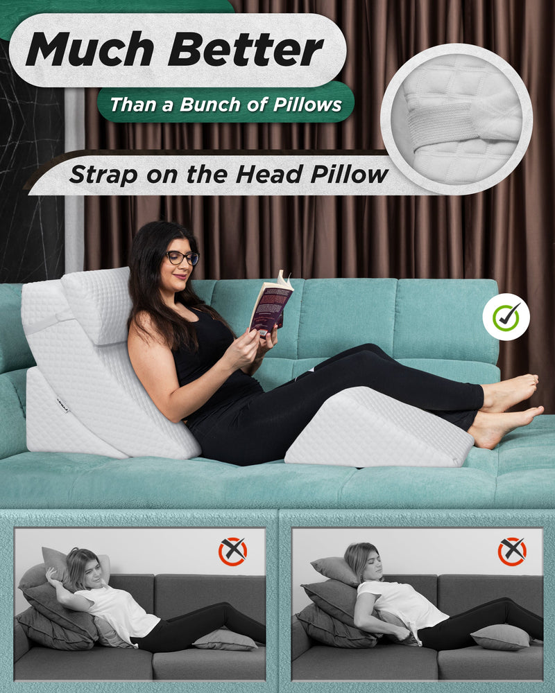 Load image into Gallery viewer, Lunix - LX5 4pcs Orthopedic Bed Wedge Pillow System, with Hot Cold Pack White