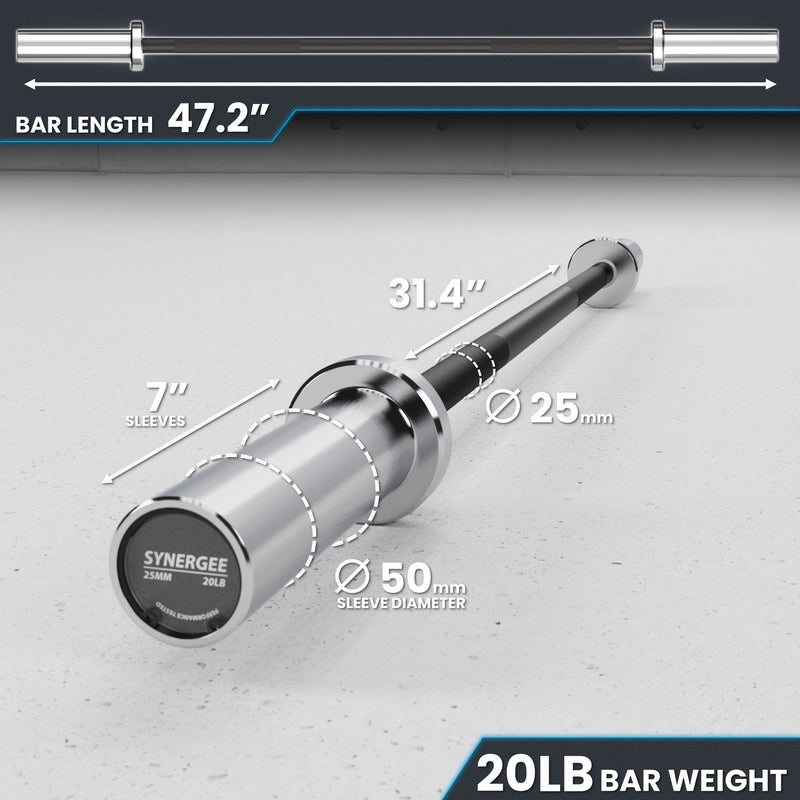 Load image into Gallery viewer, Synergee - 20 lb / 25 lb Olympic Barbell (4 ft / 4'8")