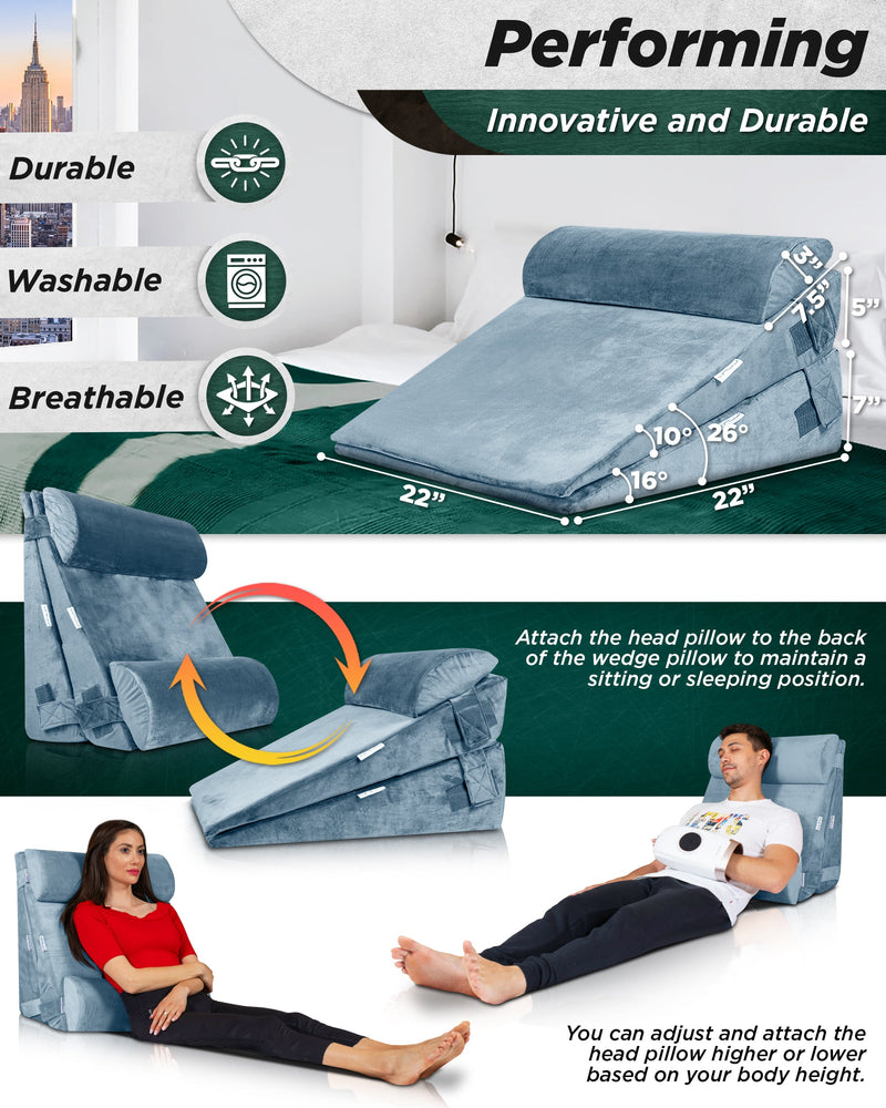 Load image into Gallery viewer, Lunix - LX8 4-Piece Support for Nighttime Digestive Discomfort & Easier Breathing, Wedge Pillow Set, Cloud Gray