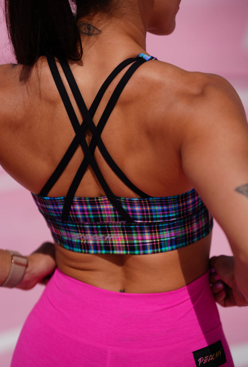 Load image into Gallery viewer, Peachy Athletic - Emerald Longline Sports Bra (High Support) - Radiant Plaid
