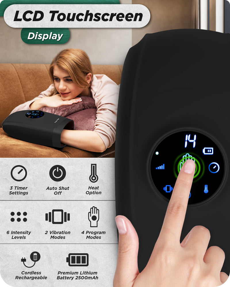 Load image into Gallery viewer, Lunix - LX7 LCD Touchscreen Hand Massager, Heated Air Compression, Charcoal Black