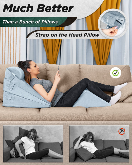 Lunix - LX11 5pcs Orthopedic Bed Wedge Pillow System, with Hot Cold Pack Gray