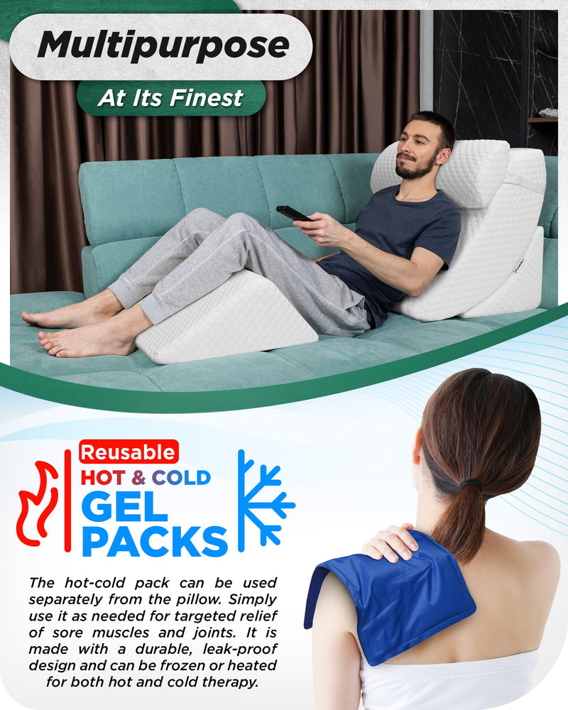 Load image into Gallery viewer, Lunix - LX5 4pcs Orthopedic Bed Wedge Pillow System, with Hot Cold Pack White