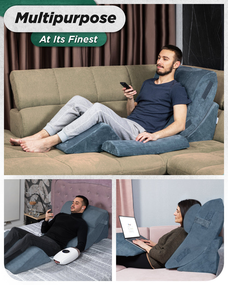 Load image into Gallery viewer, Lunix - LX5 4pcs Orthopedic Bed Wedge Pillow System, with Hot Cold Pack 100% Navy